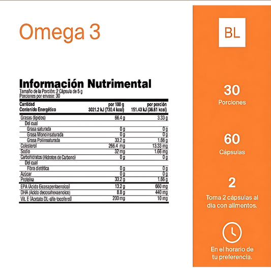 Omega 3 Bodylogic con EPA, DHA y Vitamina E | Aceite de pescado de origern noruego ultra puro | Calidad Premium cuenta con certificaciones Epax, Friend of the sea y IFOS | 60 Capsulas