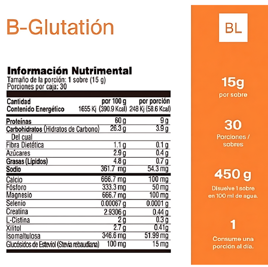 B-Glutatión | Precursor de Glutatión & Antioxidante Natural | 30 Sobres