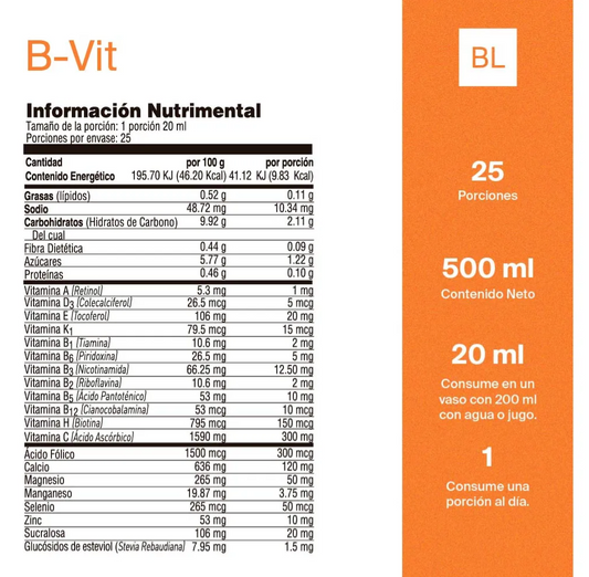 B-Vit | Multivitamínico natural adicionado con 18 vitaminas y minerales