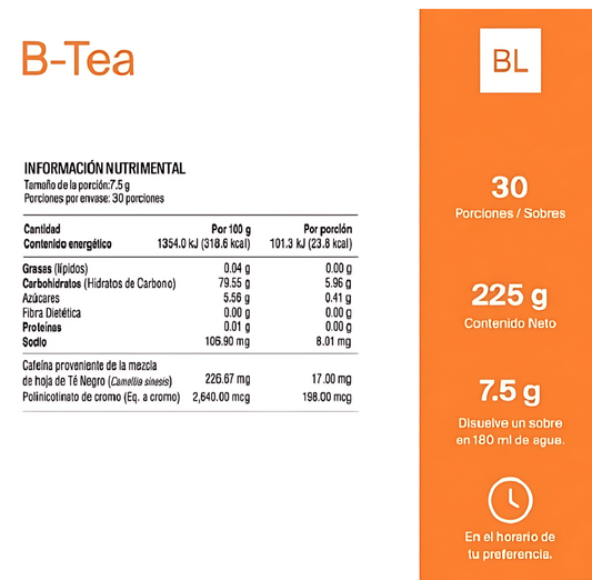 B-TEA | Polvo soluble con una mezcla de té negro y cromo, sabor limón