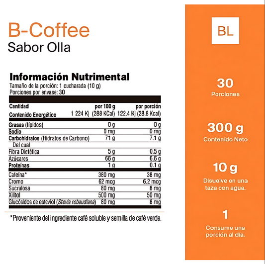 B-Coffe de Olla con Semilla de Café Verde, Hongo Shiitake, Inulina de Agave y Naranja Agria