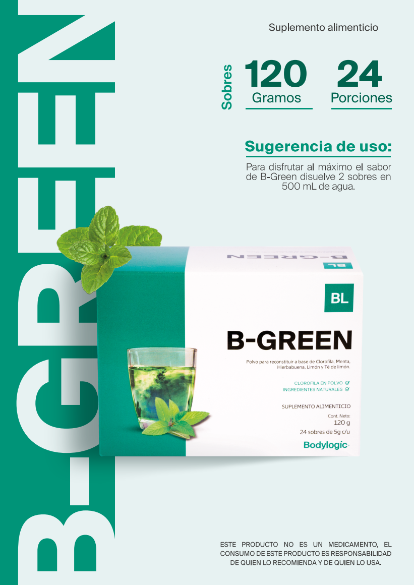 Clorofila Pura en Sobres con aceites esenciales de hierbabuena, menta y limón 100% natural | B-Green Bodylogic