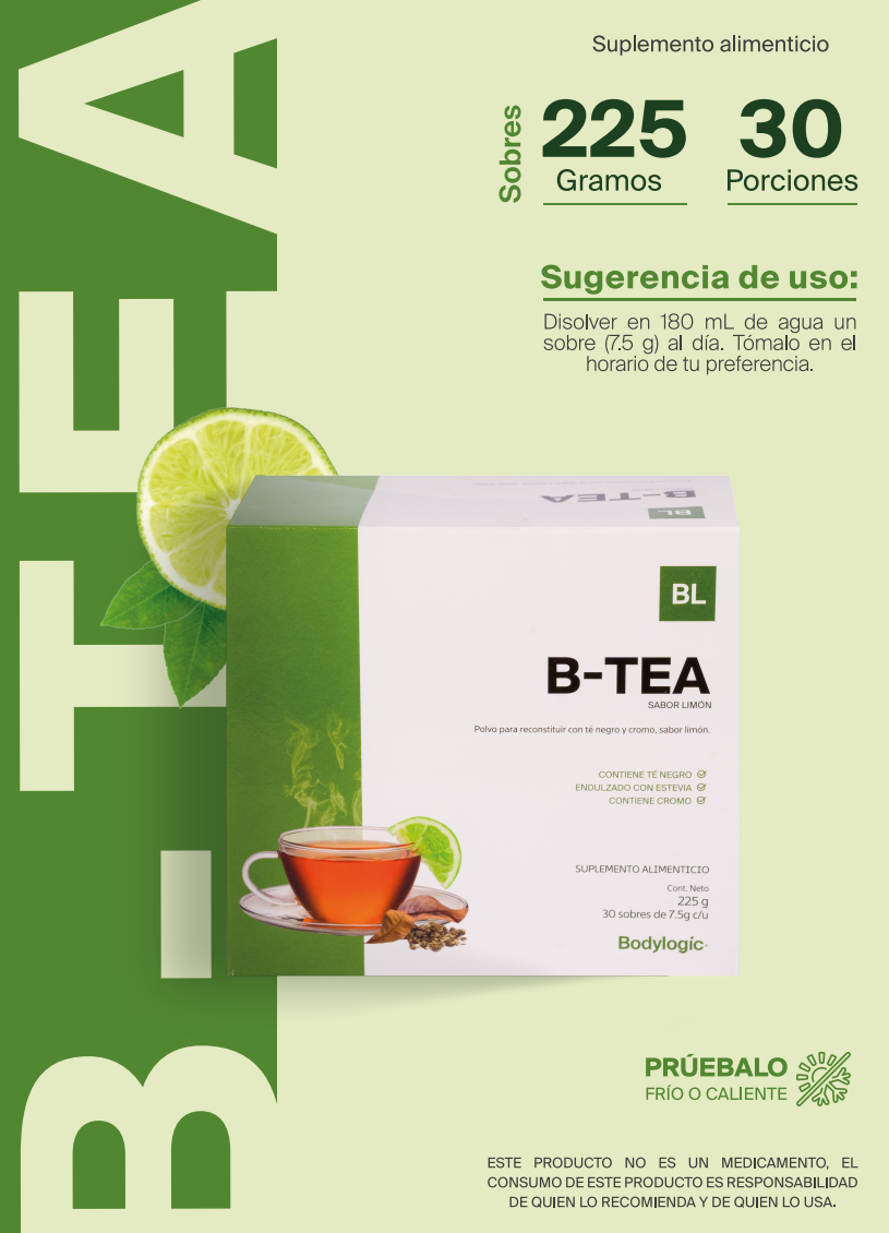 B-TEA | Polvo soluble con una mezcla de té negro y cromo, sabor limón