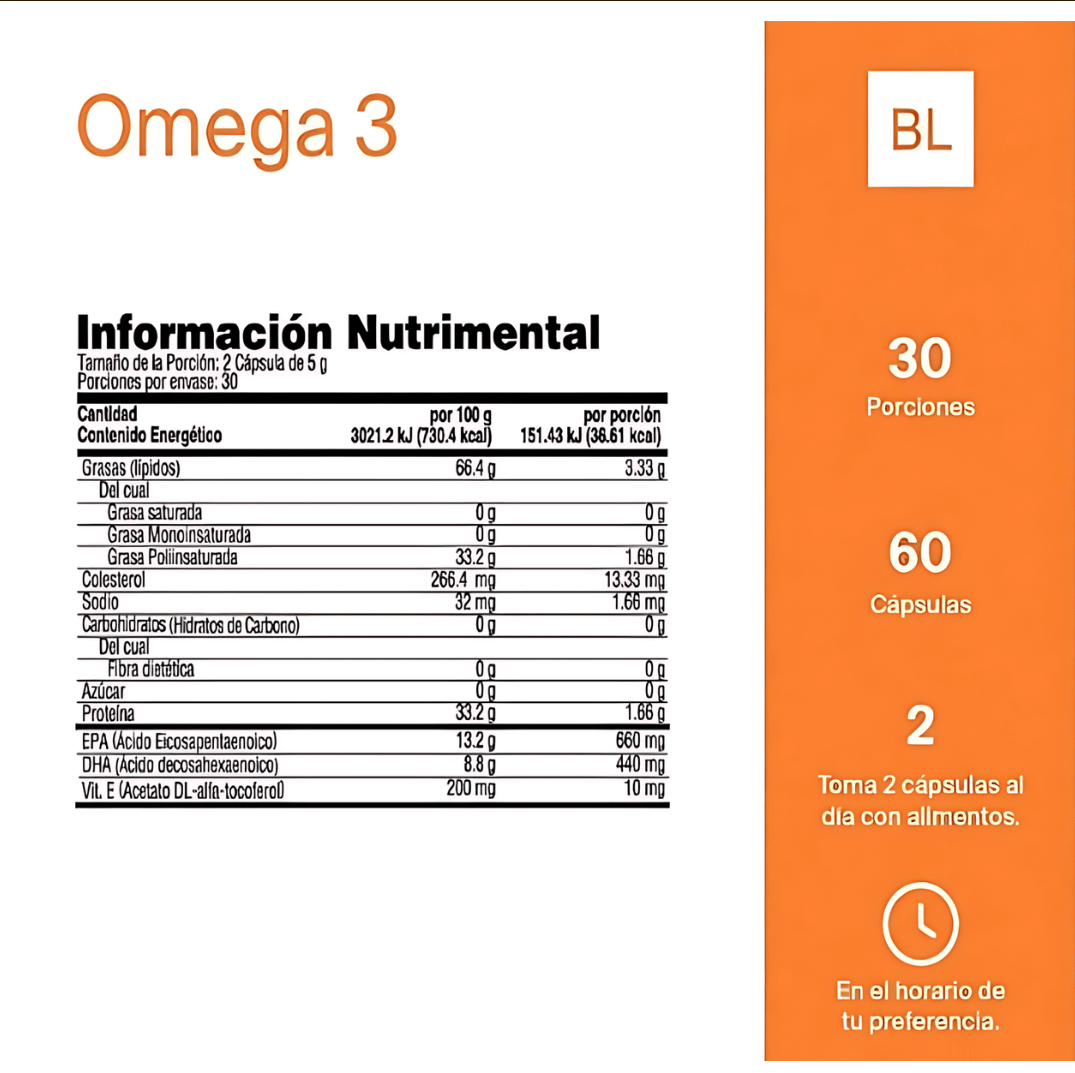 Omega 3 con EPA, DHA y Vitamina E | 60 Capsulas