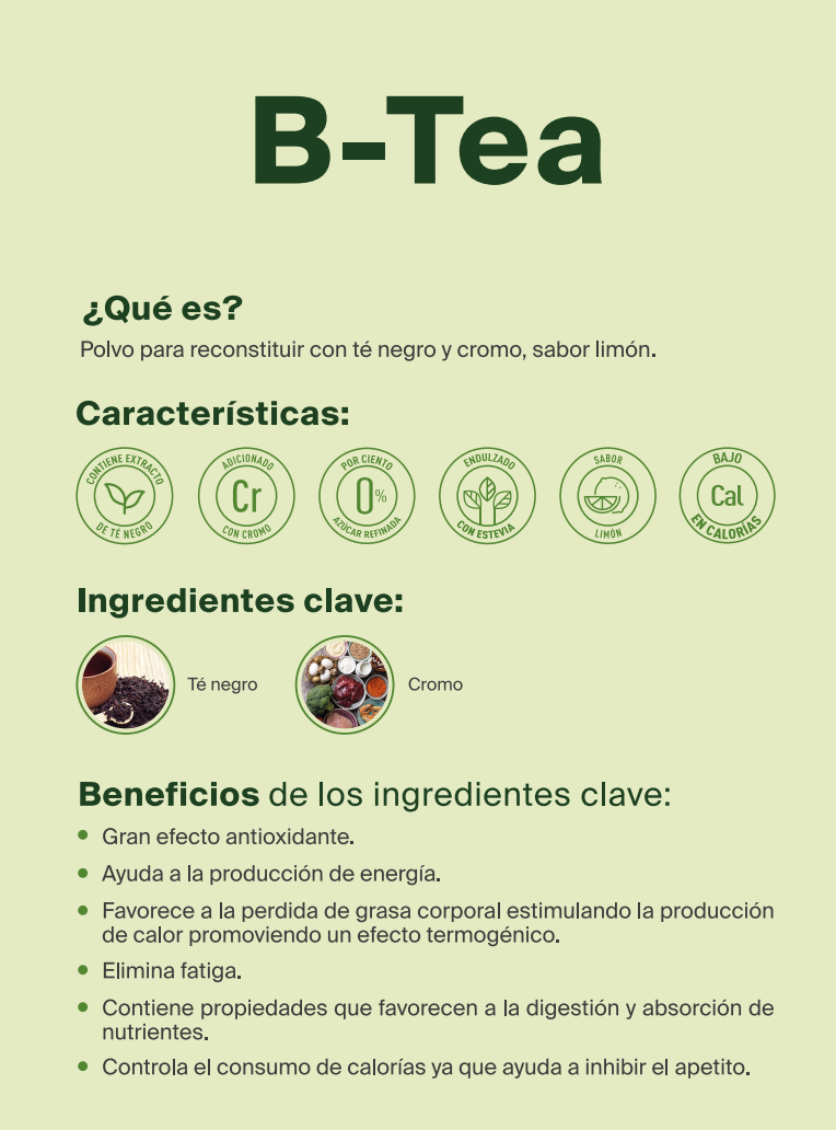 B-TEA | Polvo soluble con una mezcla de té negro y cromo, sabor limón