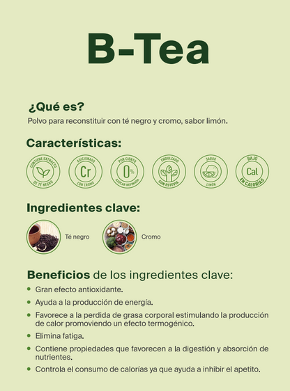 B-TEA | Polvo soluble con una mezcla de té negro y cromo, sabor limón