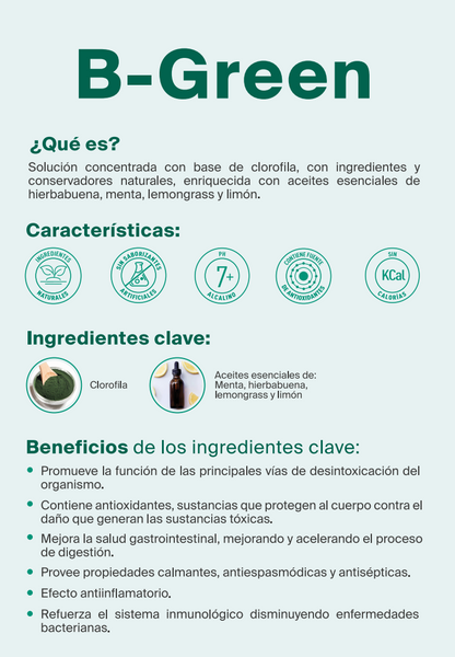 B-Green Clorofila Pura con aceites esenciales de hierbabuena, menta y limón 100% natural | 450ml