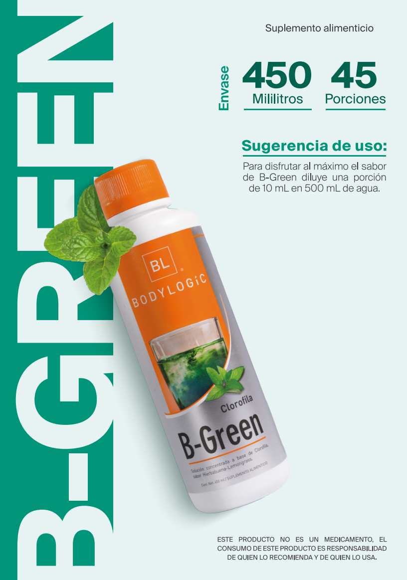 B-Green Clorofila Pura con aceites esenciales de hierbabuena, menta y limón 100% natural | 450ml