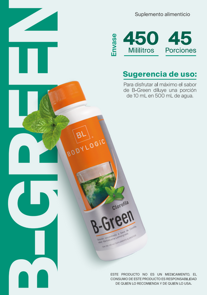 B-Green Clorofila Pura con aceites esenciales de hierbabuena, menta y limón 100% natural | 450ml
