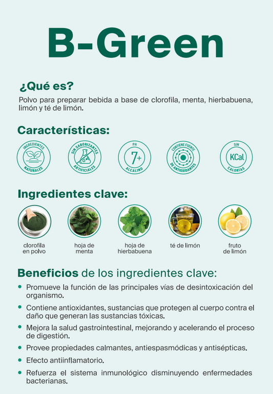 Clorofila Pura en Sobres con aceites esenciales de hierbabuena, menta y limón 100% natural | B-Green Bodylogic
